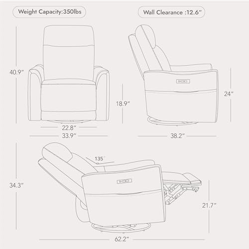 Watson & Whitely Power Swivel Recliner Chairs for Adult, Faux Leather Cream