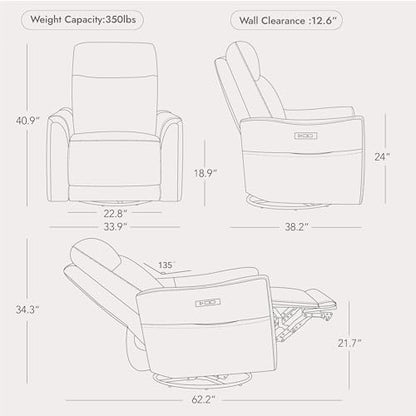 Watson & Whitely Power Swivel Recliner Chairs for Adult, Faux Leather Cream