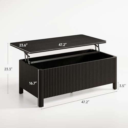 ONBRILL Fluted Lift Top Coffee Table, Mid-Century Modern Coffee Table
