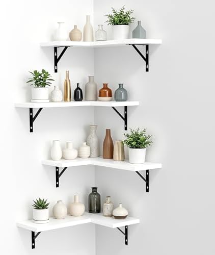 NATURE'S SOURCE Corner Floating Shelves Wall Mounted, White, Set of 4