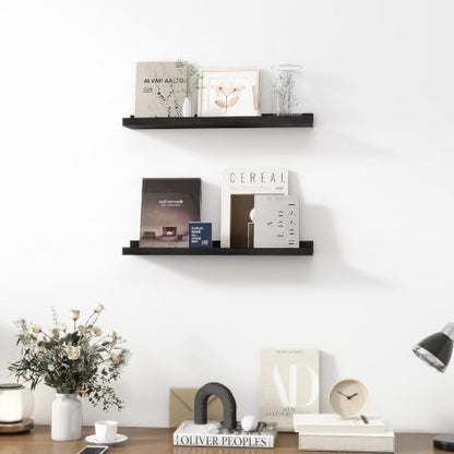 Picture Ledge Shelf, MDF Wood Floating Shelves Set of 2, Picture Ledge Photo Ledge Wall Mounted for Living Room Kids' Room Bedroom, Color Black (Black, 24in-2pcs)