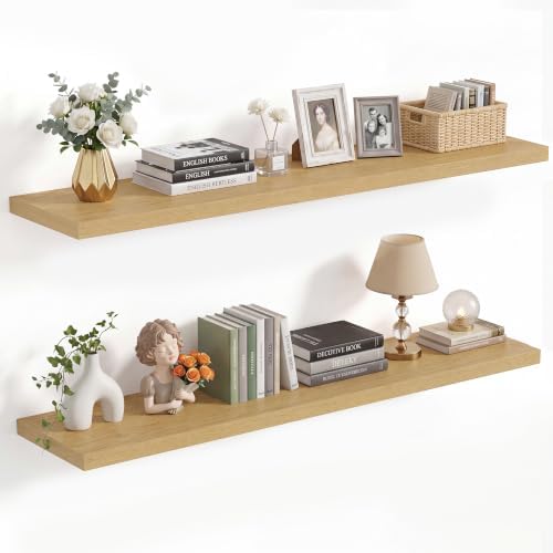 10 Inch Deep Floating Shelves 40” Set of 2, Oak