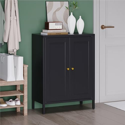COFaR 31.5"H Metal Bathroom Storage Cabinet, Small Organizer Cabinet, Black