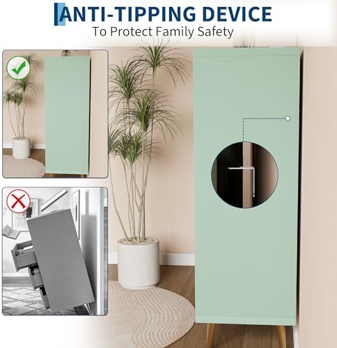 28"W 4 Drawers Dresser for Bedroom with LED and Charging Station, Green