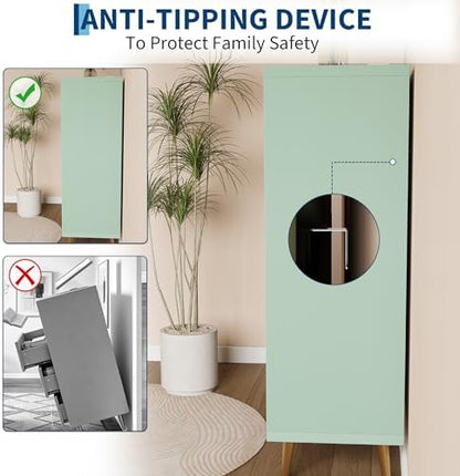 28"W 4 Drawers Dresser for Bedroom with LED and Charging Station, Green