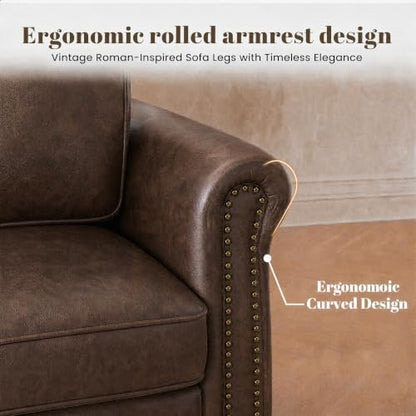 Kingfun Faux Leather Accent Chair with Rolled Arms,Mocha