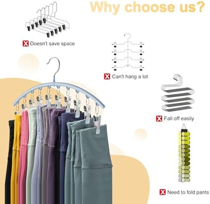 Legging Organizer for Closet, Metal Yoga Pants Hanger w/Rubber Coated 1 Pack w/10 Clips Hold 10 Leggings, Hangers Space Saving Hanging for Closet Organizers and Storage-Blue