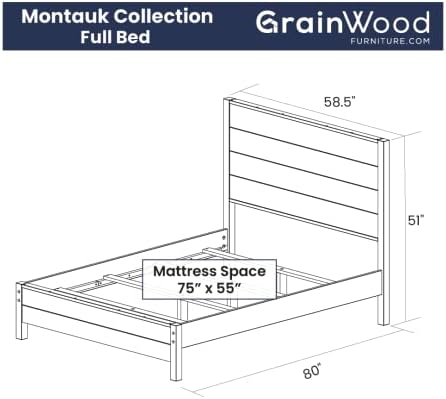Grain Wood Furniture Montauk Solid Wood Bed, Full Size, Rustic Grey