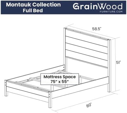 Grain Wood Furniture Montauk Solid Wood Bed, Full Size, Rustic Grey
