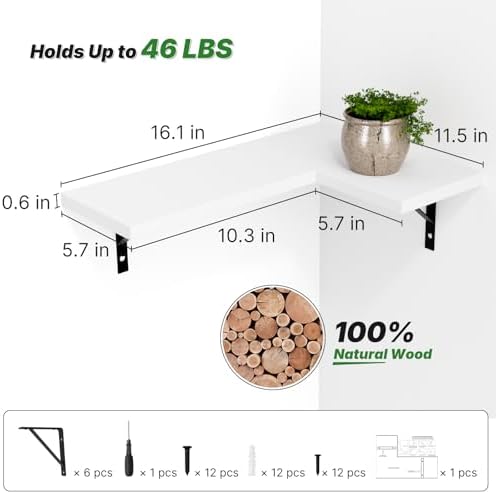 NATURE'S SOURCE Corner Floating Shelves Wall Mounted, White, Set of 4