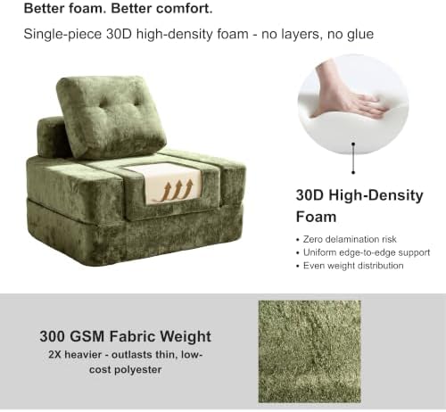 · REDEARTH · 3-in-1 Boneless Convertible Folding Floor Sofa Bed - Olive