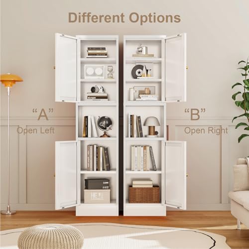 Metal Bathroom Storage Cabinet, 67" Tall Narrow Freestanding Floor Cabinet with Adjustable Shelves and Open Compartment, Slim Metal Locker for Laundry, Kitchen, Dining Room