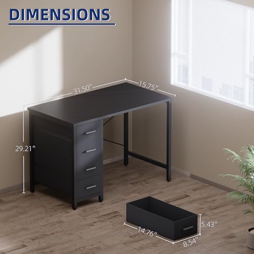 Pamray 32 Inch Computer Desk with 4 Drawers Small Office Desk for Home Bedroom Study Writing Simple Modern Computer Table Marble