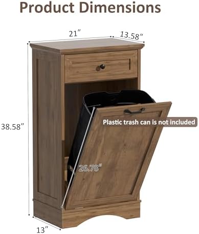 13 Gallons Tilt Out Trash Can Cabinet Freestanding Vintage Oak