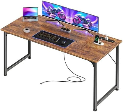PRAISUN 55 X 20 Inch Computer Desk, Power Outlets, USB-C, Rustic Brown