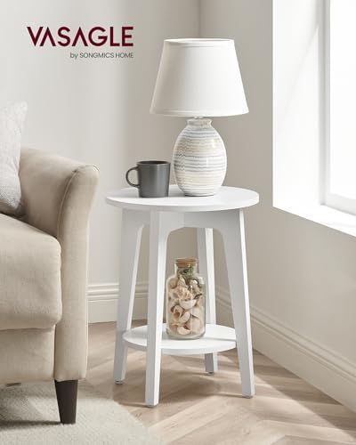 VASAGLE Round Side Table with Lower Shelf, End Table for Small Spaces