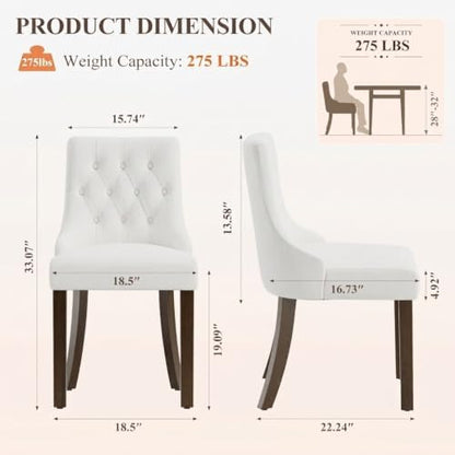 Upholstered Dining Chairs Set of 2, Wingback Dining Room Chairs with Tufted Button, Fabric Dining Chairs with Solid Wood Legs for Dining Room, Kitchen, Apartment，Beige