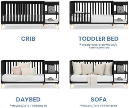 Delta Children Essex 4-in-1 Convertible Crib and Changer, Black Ebony w/Natural Knobs Twinkle Galaxy Dual Sided Recycled Fiber Core Crib and Toddler Mattress (Bundle)
