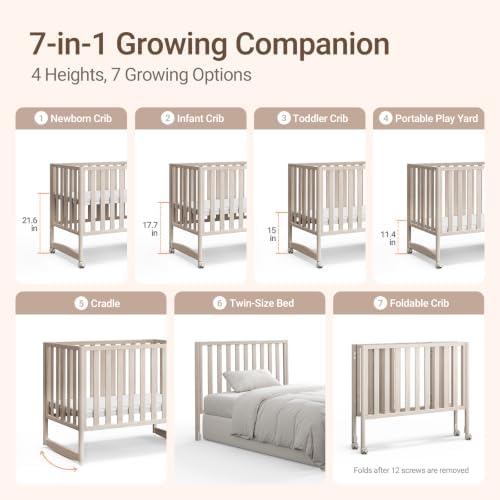 MAMAZING EvoNook 7-in-1 Convertible Baby Mini Crib with Wheels