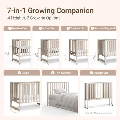 MAMAZING EvoNook 7-in-1 Convertible Baby Mini Crib with Wheels