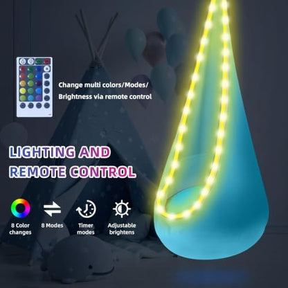 Light Up Kids Pod Swing, Indoor Outdoor Hammock Seat w/ LED Light,Blue