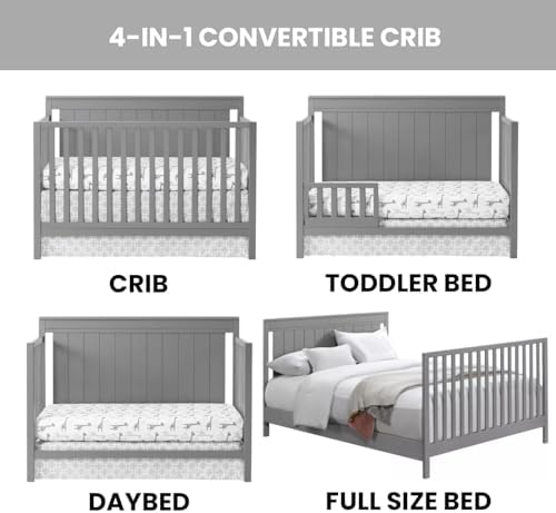 Oxford Baby Lazio 4-in-1 Convertible Crib, Dove Gray, GreenGuard Gold Certified