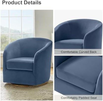 HULALA HOME Swivel Accent Chair with Gold Metal Base, Set of 2 Contemporary Velvet Curved Swivel Barrel Chair, Upholstered Club Armchair, Leisure Single Sofa for Living Room, Bedroom(Slate-Blue)