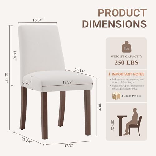 MALOL Upholstered Kitchen Chairs Set of 6, Modern Kitchen Chairs with High Back, Padded Fabric Dining Room Chair with Solid Wood Legs for Restaurant/Cafe/Home, Light Beige