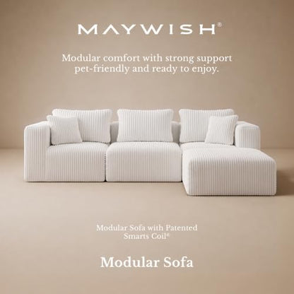 Maywish Single Modular Sofa Ottoman, Corduroy Boneless Couch, Square, Beige