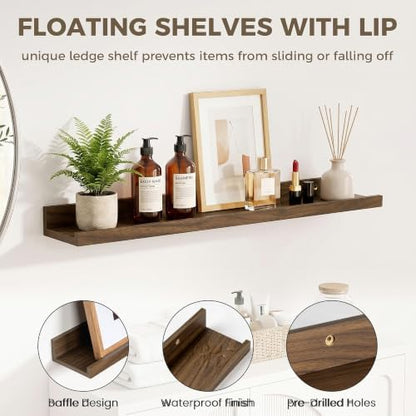 Picture Ledge Shelf, 32'' Walnut Floating Shelves with Lip Set of 2