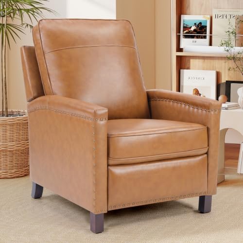 CANMOV Genuine Leather Pushback Recliner Chair for Living Room, Brown
