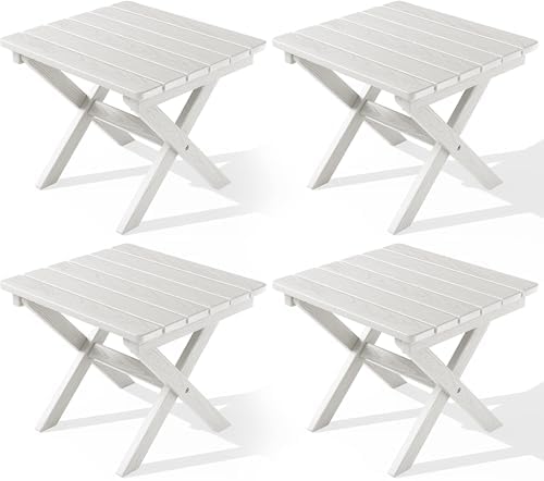 SERWALL Small Folding Outdoor Side Table Set of 4, White