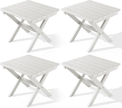 SERWALL Small Folding Outdoor Side Table Set of 4, White