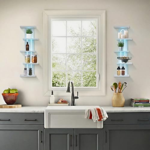 5 Tiers Floating Shelves with Built-in Lights, White