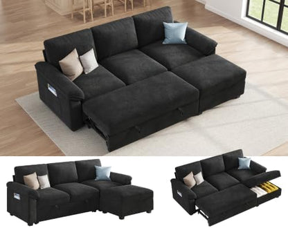 AMERLIFE 81" Sofa Bed, Sleeper Sofa with Storage, Convertible Sofa-Black