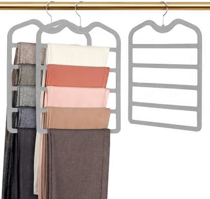 Pants Hangers Space Saving,3 Pack 5 Tier Velvet Short Neck Pants Hangers