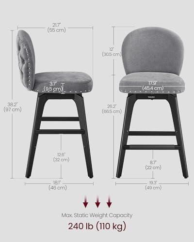 VASAGLE Bar Stools Set of 2, Swivel Counter Height with Back and Wood Legs