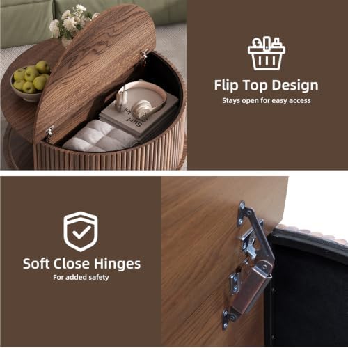 Round Coffee Table with Storage,31.5",Walnut