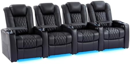 comfiroom Top-Grain Leather Home Theater Seating, Dual-Motor Power Recliner