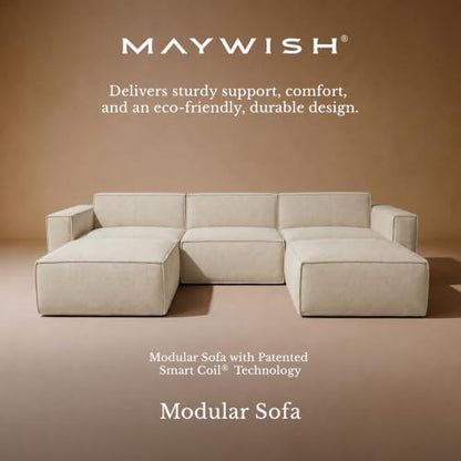 Maywish Modular Sectional Sofa, No Assembly, Chenille Fabric U Shape Boneless Sectional Couch with Smarts Coil® Support for Living Room & Apartment, Beige (Left-Arm Chair)