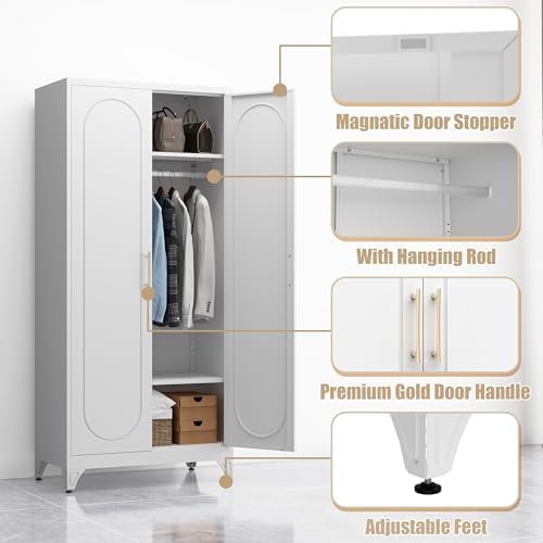 Armoire Wardrobe Closet with Hanging Rod and 2 Adjustable Shelves