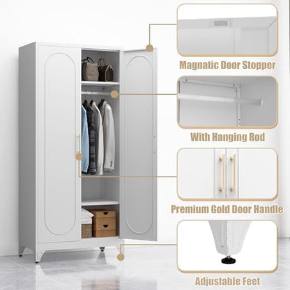 Armoire Wardrobe Closet with Hanging Rod and 2 Adjustable Shelves
