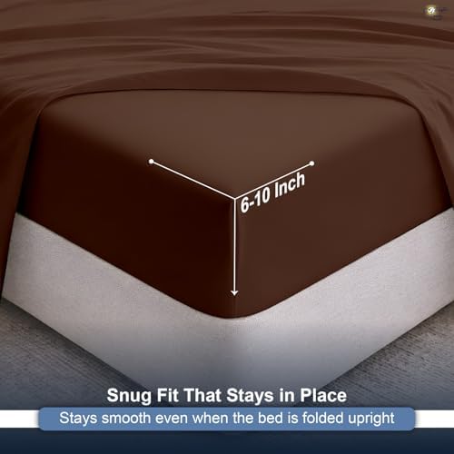 Cottington Lane Chocolate Sheets for Murphy Bed Mattress, 4 Piece Premium Ultra Soft Brushed Microfiber California King Size Wall Bed Sheet Set, 6-10 Inch Deep Pocket with All-Around Elastic
