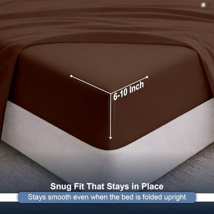 Cottington Lane Chocolate Sheets for Murphy Bed Mattress, 4 Piece Premium Ultra Soft Brushed Microfiber California King Size Wall Bed Sheet Set, 6-10 Inch Deep Pocket with All-Around Elastic