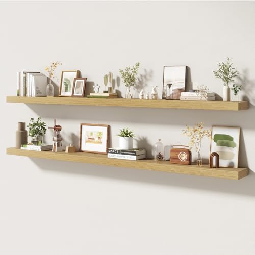 FLYJOE 72 Inch Floating Shelves, 6.5 Inch Deep Oak Shelves Set of 2