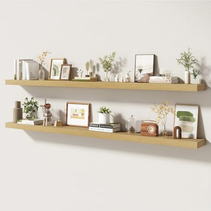 FLYJOE 72 Inch Floating Shelves, 6.5 Inch Deep Oak Shelves Set of 2