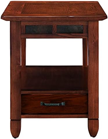 Leick Home 10907 Slatestone One Drawer Rustic Oak End Table, Distressed Rustic Oak
