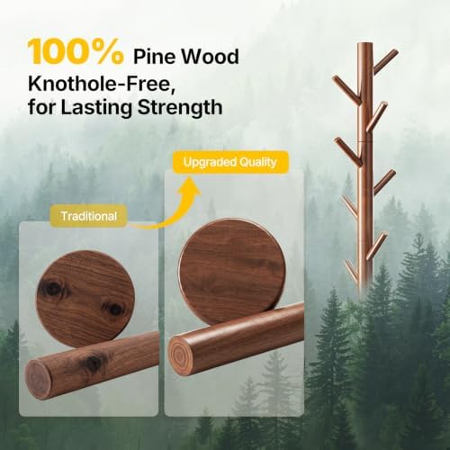 AMADA Solid Wooden Coat Rack Freestanding with 8 Hooks, Walnut