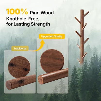AMADA Solid Wooden Coat Rack Freestanding with 8 Hooks, Walnut