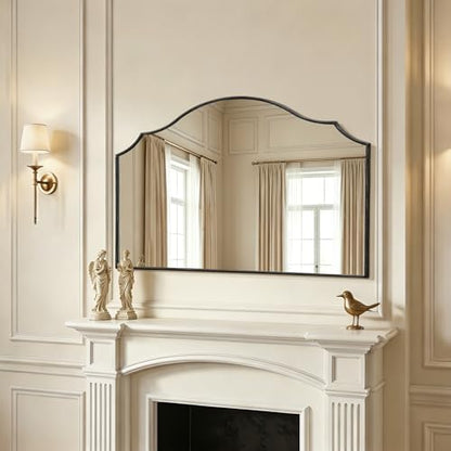 Black Scalloped Wall Mirror: 54"x34" Oversized Wood Arched Mirror